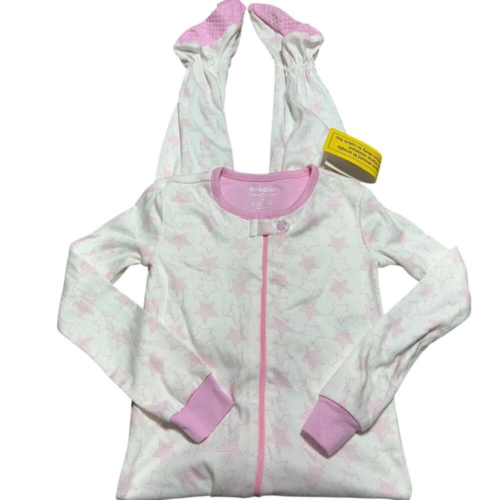 NWT Bundles pink star size 4T one-piece footie pajamas w/pink cuffs